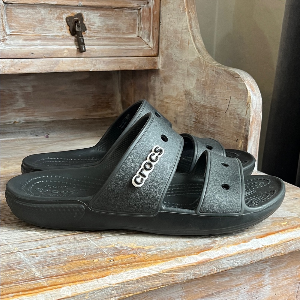 🖤 Crocs Classic 2 Strap Slide Sandals Size 7 Men 9 Women Black